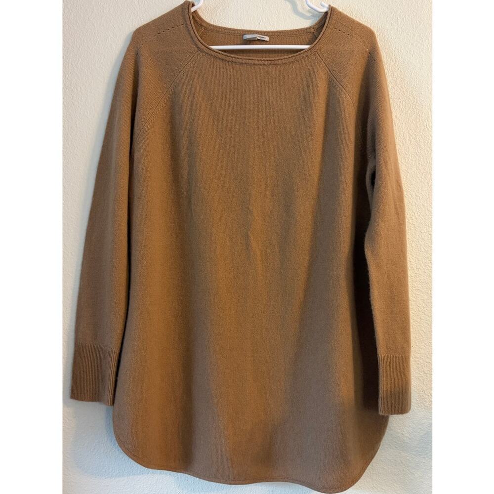 Halogen Women’s XL Wool Cashmere Tunic Sweater Camel Brown Raglan Longline